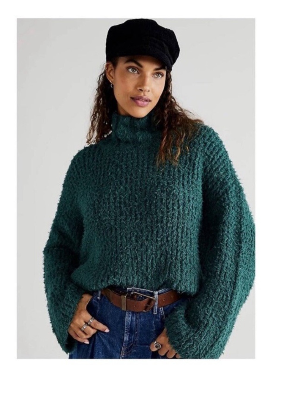 Free People Canyon Fuzzy Turtleneck Sweater - Forest Green